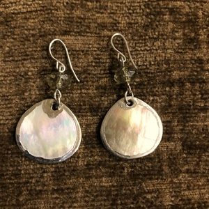 Silver Tone and Shell Short Drop Earrings